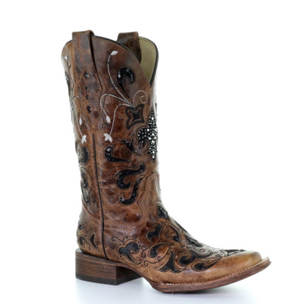 Corral Distressed Brown and Black Sequin Boots